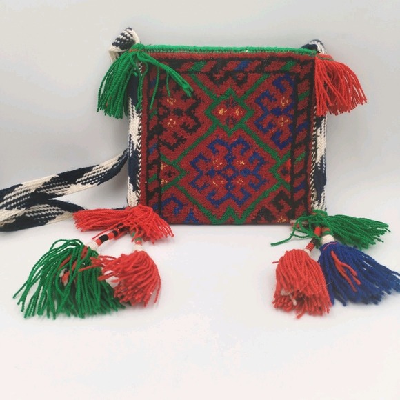 The Unbranded Brand Handbags - Vtg Tribal Carpet‎ Rug Crossbody Bag Handmade Purse Tassels Hippy Ethnic Andean